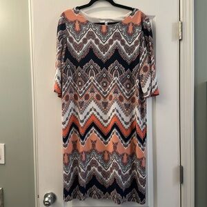 Studio One New York Navy Coral White Women's Size XL Lined Midi Dress